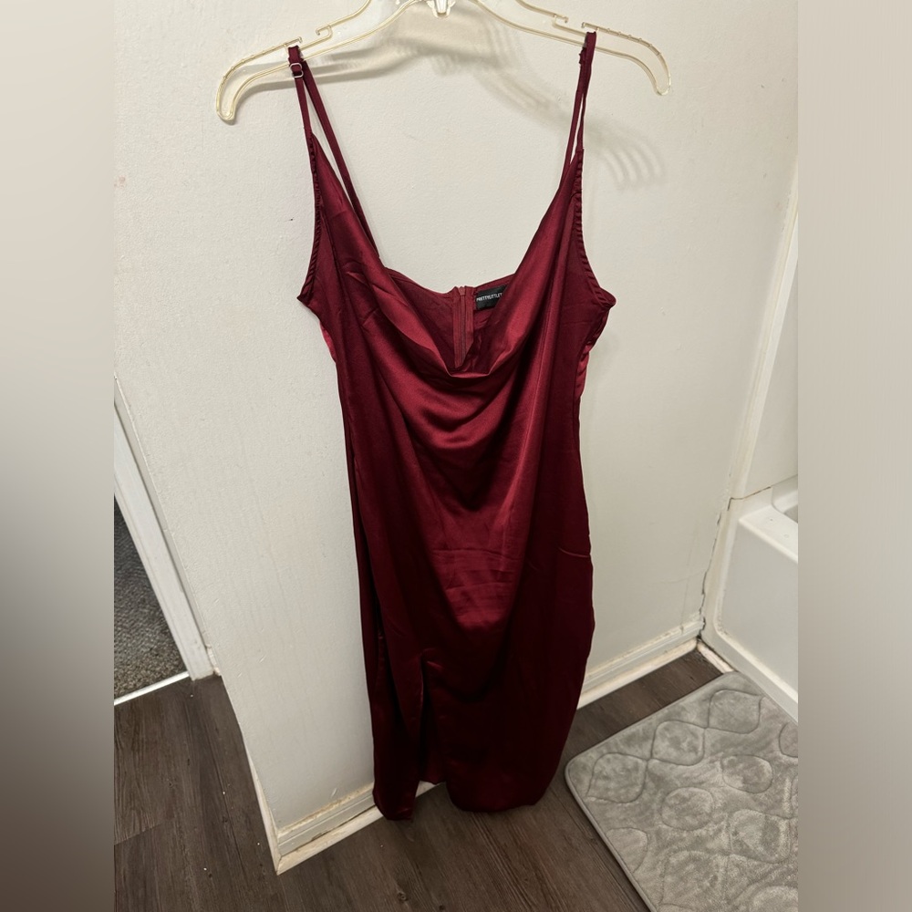 Satin Cowl Neck Slip Dress in Burgundy